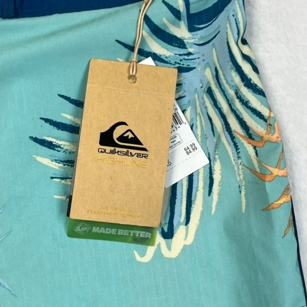 Quiksilver Highline Scallop 19‎ Mens Boardshorts Teal Palm Leaf Size 29 NWT